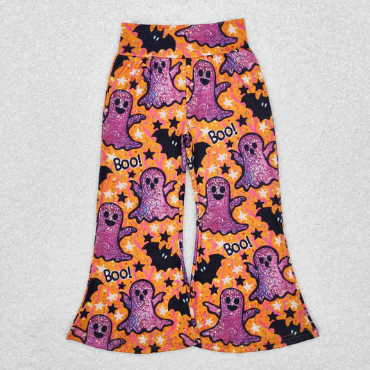 P0609 Baby Girls Halloween Purple Ghost Bell Bottom Pants