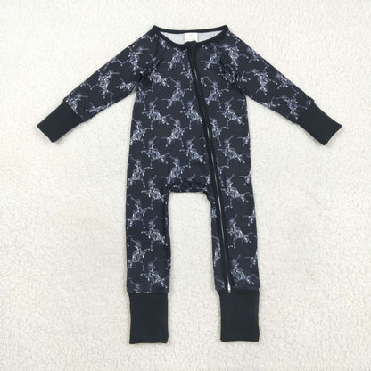 LR2466 Baby Boys Long Sleeves Black Horse Rodeos Zipper Pant Romper C8.23