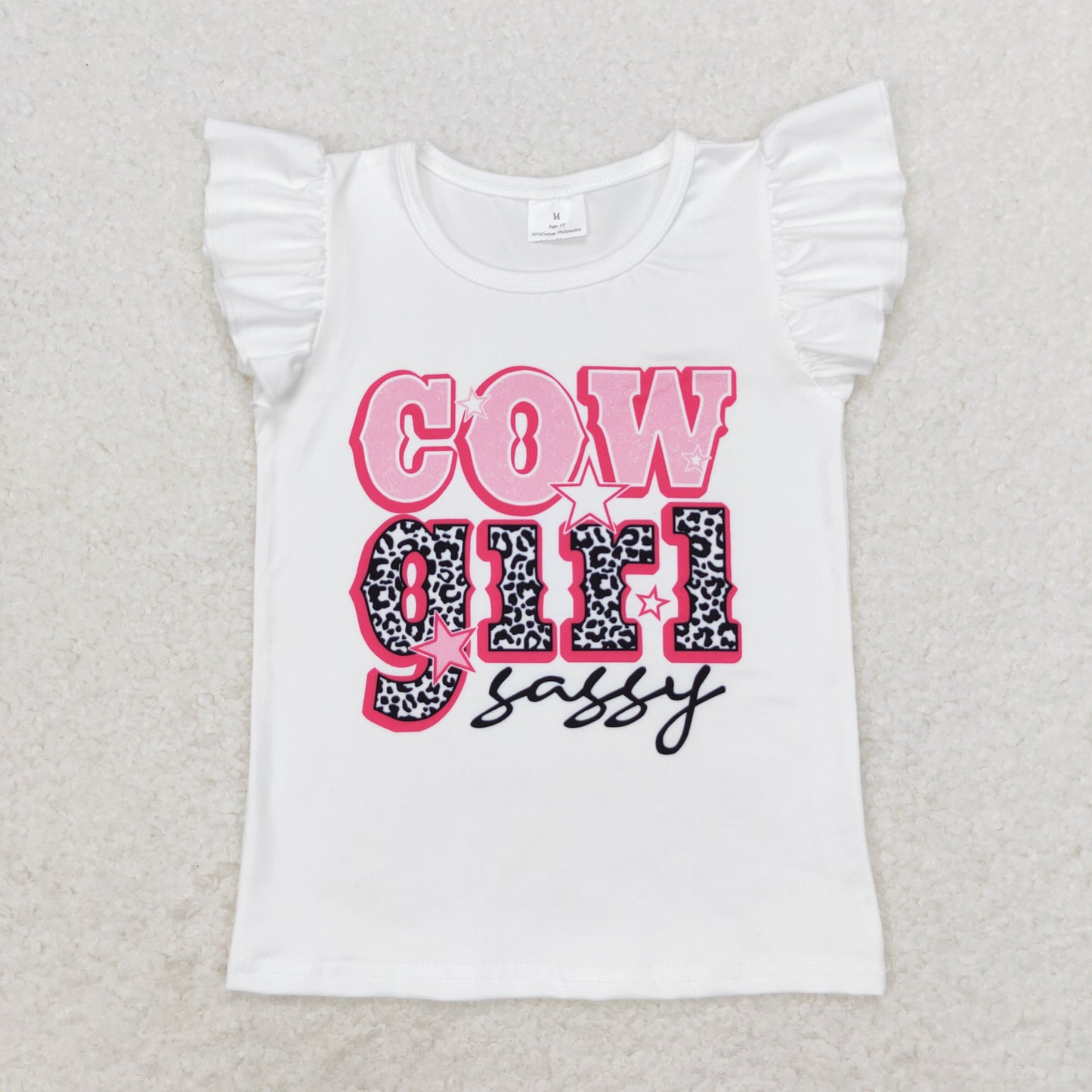 GT0504 Girls Western letter White Lace sleeve top