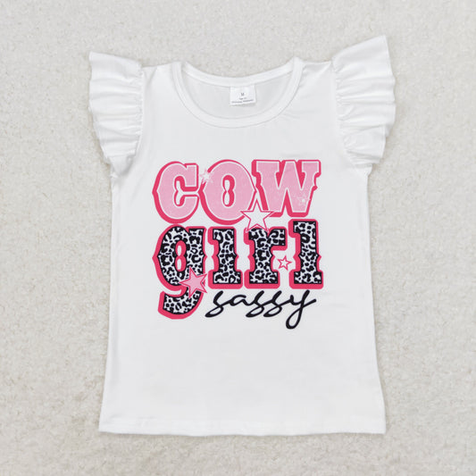 GT0504 Girls Western letter White Lace sleeve top