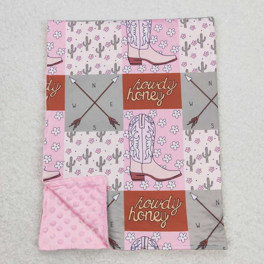 BL0123 Cactus Flower Boots Arrow plaid pink baby blanket