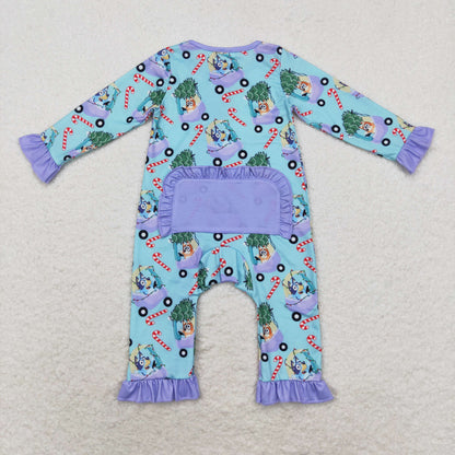 LR1419 Bamboo Cartoon dog Christmas Tree car crutch Purple lace blue zipper long-sleeved onesie