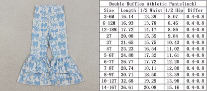 P0886 Baby Girls Blue Bows Plaid Yoga Bell Bottom Pants C11.28