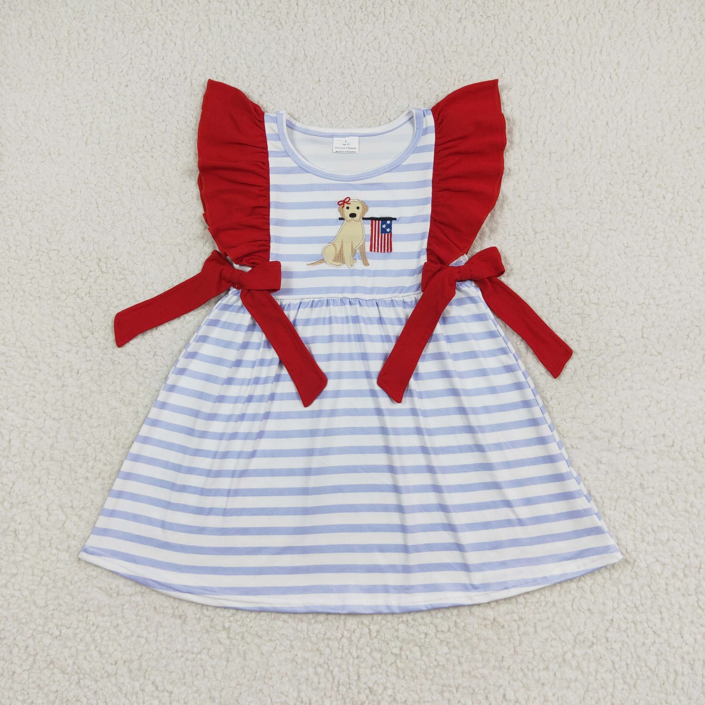 GSD0845 4th of july Embroidered puppy flag striped red lace bow flying sleeve dress