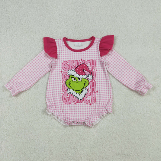 LR2554 Baby Girls Green Face Christmas Romper C10.8