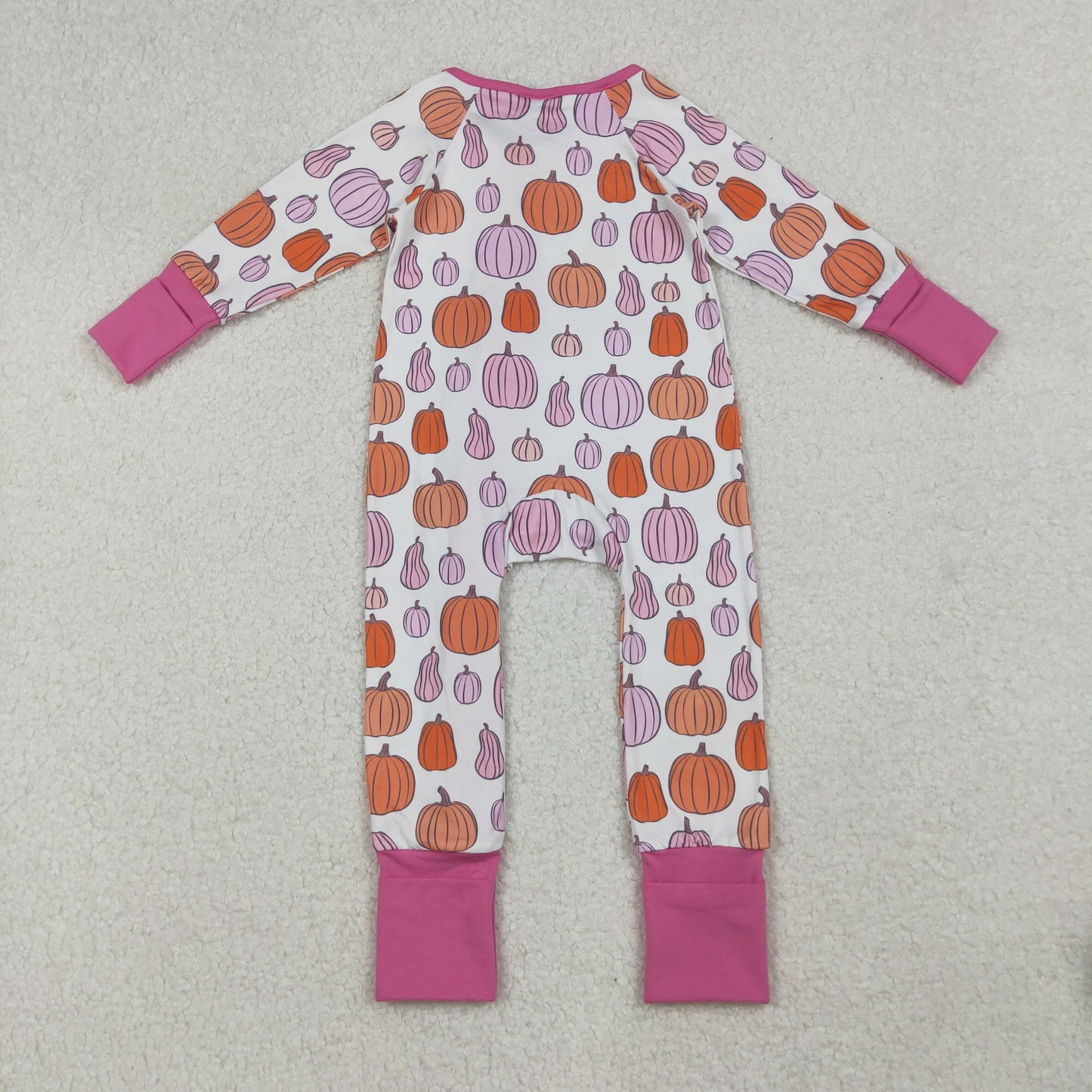 LR2566 Baby Girls Colorful Pumpkins Plaid Fall Ruffle Zipper Footie Romper C9.17