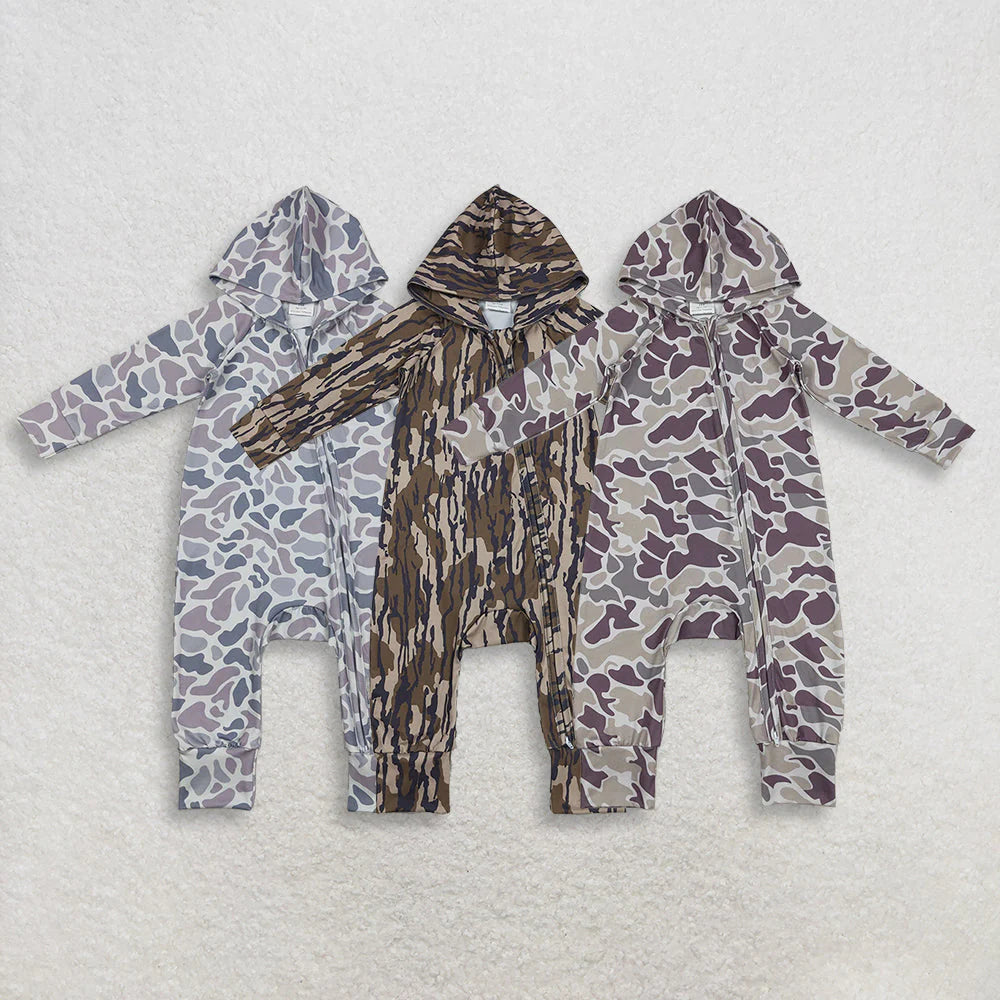 Sibling Baby Boys Southern Camo Hoodie Two Way Zip Convertible Rompers C11.25