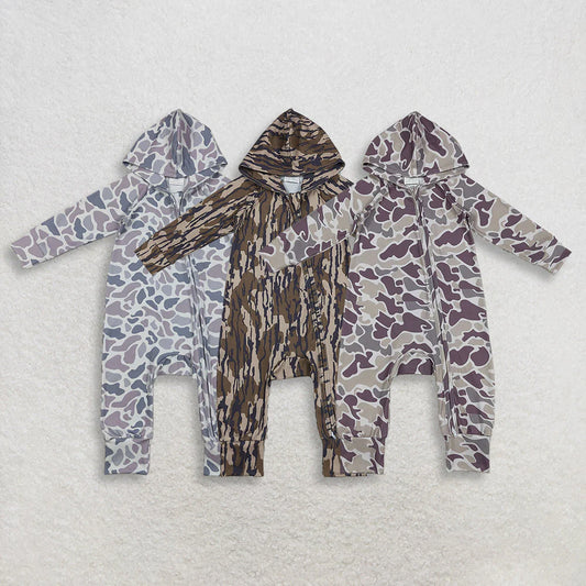 Sibling Baby Boys Southern Camo Hoodie Two Way Zip Convertible Rompers C11.25