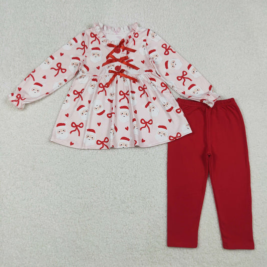 GLP2642 Baby Girls Long Ruffle Sleeves Bows Santa Plaid Tunic Legging Pant Set C9.30