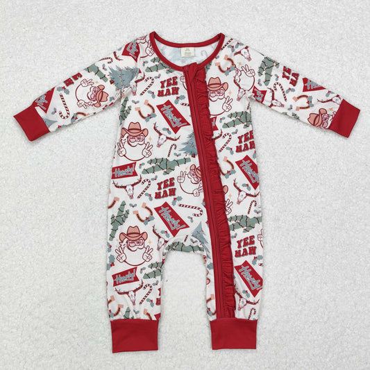 LR1277 Baby Infant Girls Christmas Western Cactus Santa Bamboo Zip Romper