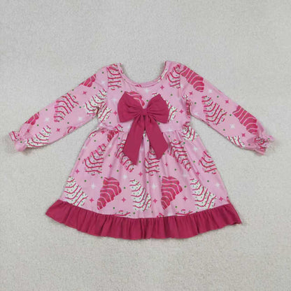 Sibling Baby Girls Pink Stripe Trees Stars Bow Christmas Knee Ruffle Length Dresses Rompers C10.27