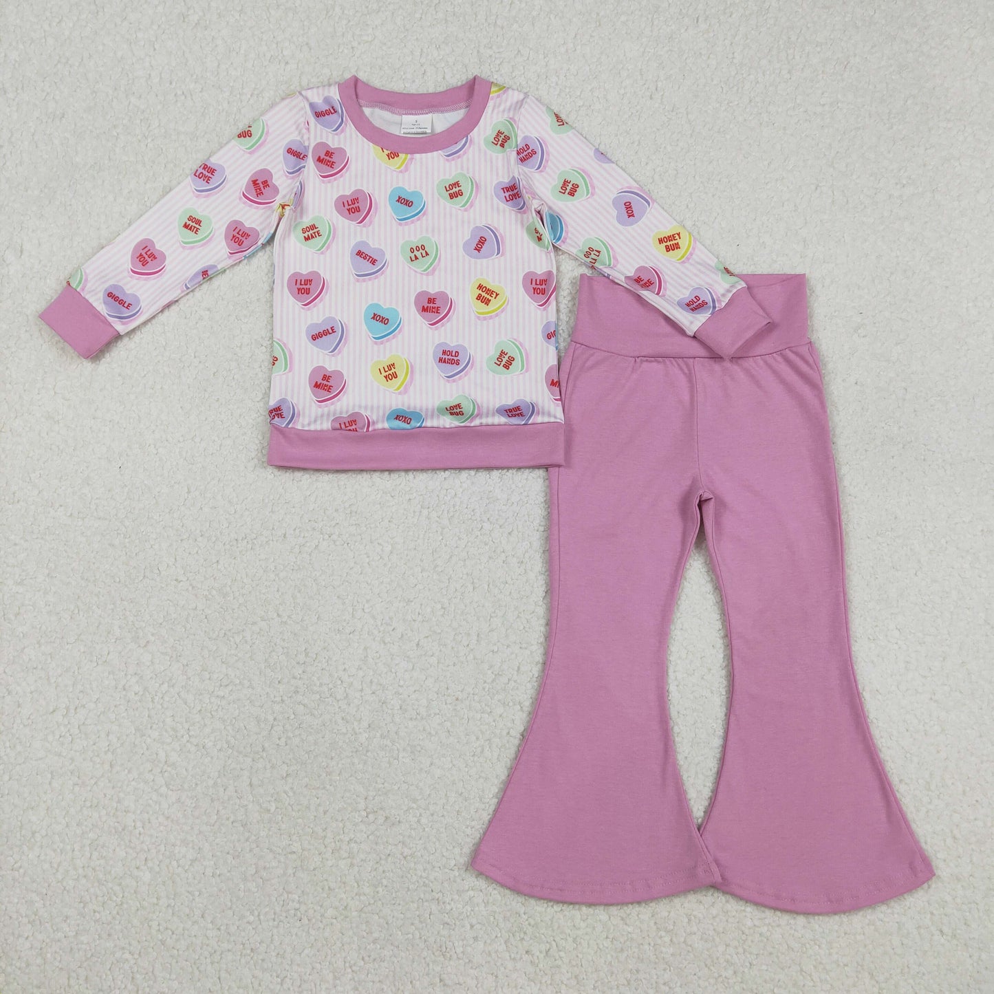 GLP2938 Baby Girls Colorful Hearts Plaid Top Pants Valentine Pajamas Set C11.26