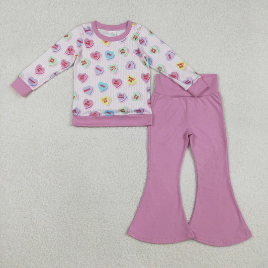 GLP2938 Baby Girls Colorful Hearts Plaid Top Pants Valentine Pajamas Set C11.26
