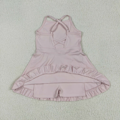 S0553 Baby Girls Pink Knit Knee Length Active Wear Dress