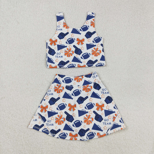 GSD2694 Baby Girls Team Navy Footballs H Vest Top Short Skirts Yoga Set C8.27