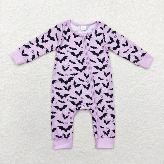 LR1097 Bamboo Halloween Bat Purple zip-up long sleeve onesie