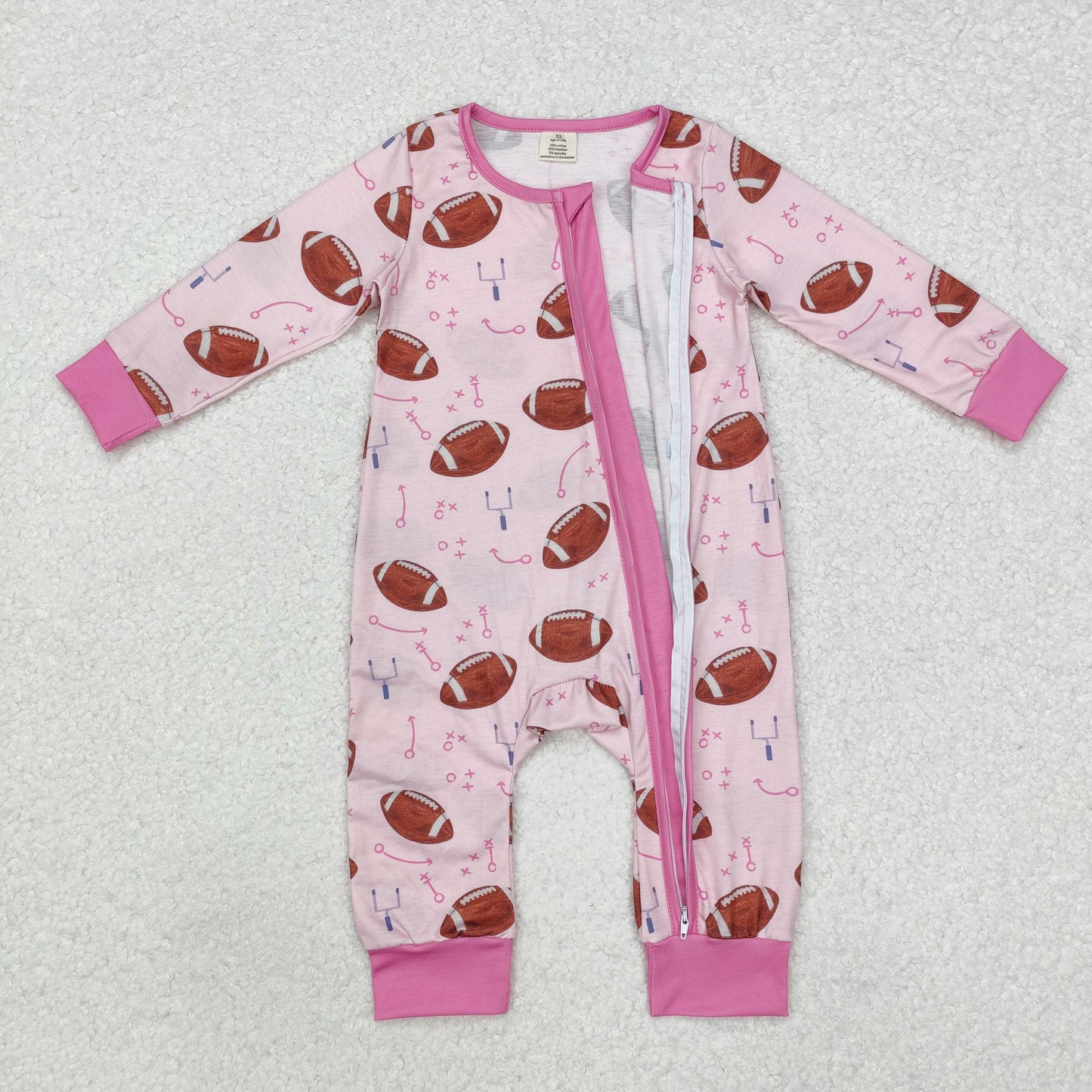 LR1464 Baby Infant Girls Football Pink Zip Bamboo Romper