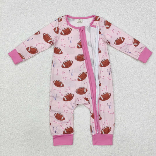 LR1464 Baby Infant Girls Football Pink Zip Bamboo Romper