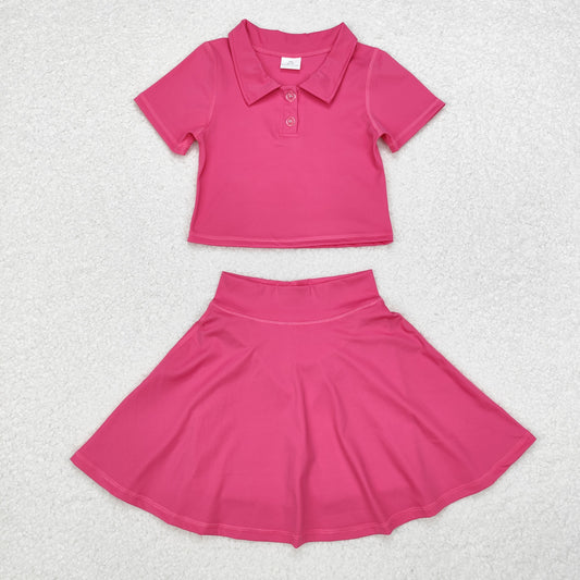 GSD1391 Baby Girls Hotpink Buttons Shirt Skirt Active Wear Clothes Set