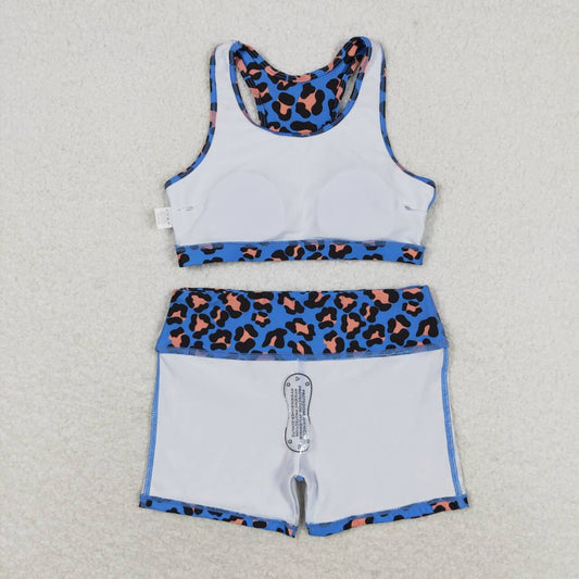 GT0517+ SS0214 Blue-orange leopard print sleeveless top and shorts yoga suit