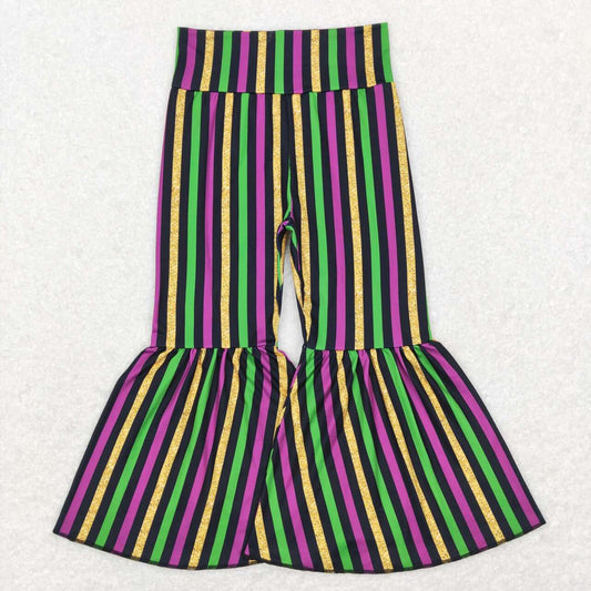 P0405 Purple green black gold striped pants