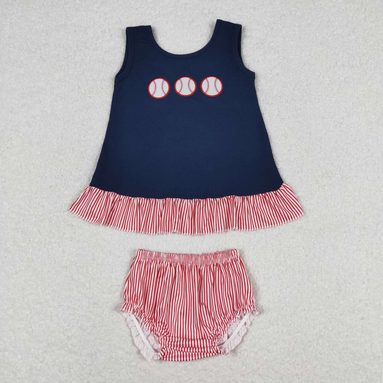 GBO0209 Embroidered baseball navy blue sleeveless red and white striped briefs suit