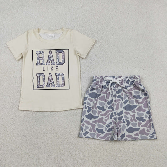 BT1416+SS0730 Baby Boys Rad Like Dad Top Grey Camo Shorts Clothes Set C11.29
