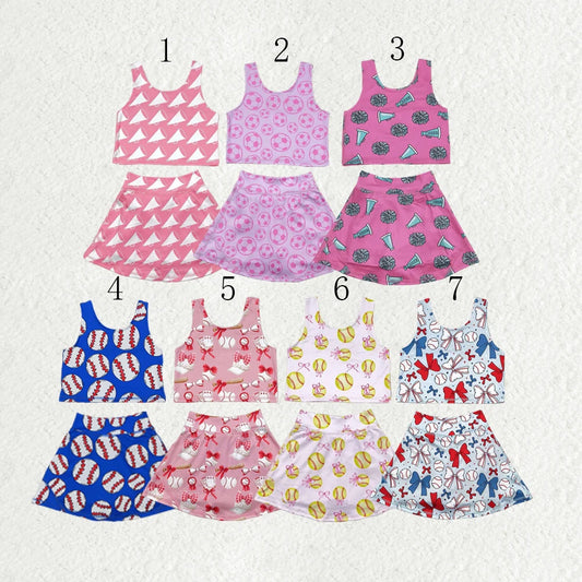 Sibling Baby Girls Football Baseball Cheer Yoga Active Wear Top Shorts Skirts Clothes Sets 6.4
