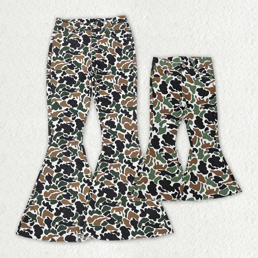 Mommy&Me Adult Girls Brown Camo Fall Bell Flare Denim Pants