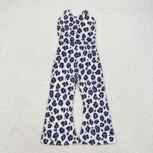 SR1932 Purple leopard print white strap jumpsuit