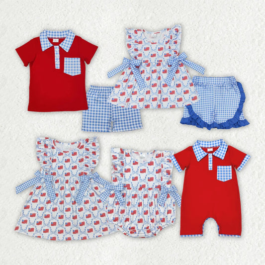 Sibling Baby Boys Girls 4th of July Outfits Romper Dresses Suits 5.6