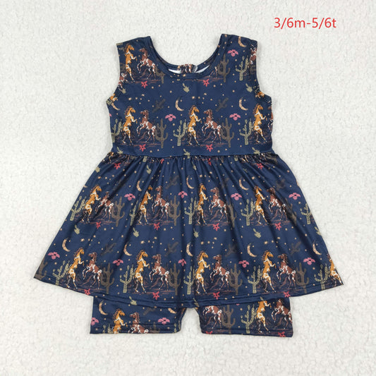 SR3071 Baby Girls Navy Sleeveless Horses Cactus Skort Jumpsuit 7.5