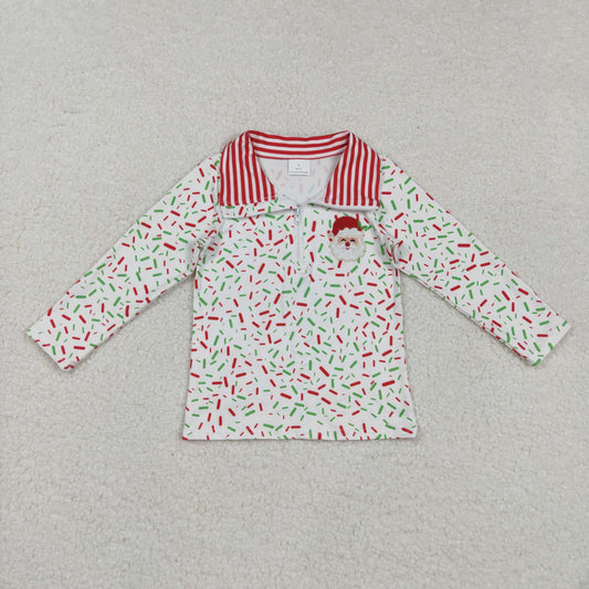 BT1294 Embroidery Baby Girls Long Sleeves Team Santa Zipper Pullovers Top C8.23