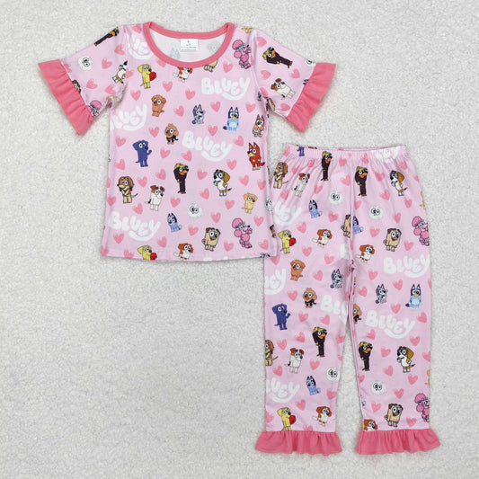 GSPO1760 Baby Girls Valentines Dogs Hearts Shirts Pants Pajamas Clothes Set