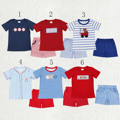 Sibling Baby Boys Embroidery Baseball Summer Shorts Sets Clothes Sets 6.5