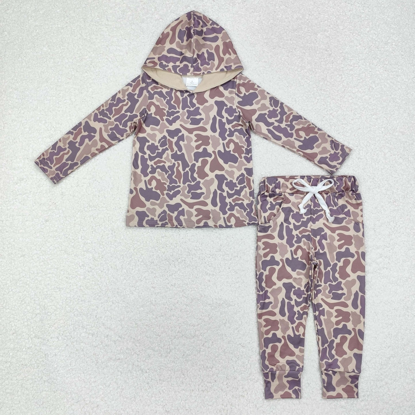 BT0739+P0683 Baby Boys Brown Camo Hooded Top Pants Outfits Clothes Set