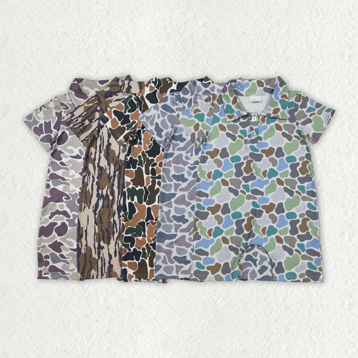 5 Colors Sibling Baby Infant Boys Short Sleeves Camouflage Button Rompers 6.16