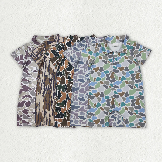 5 Colors Sibling Baby Infant Boys Short Sleeves Camouflage Button Rompers 6.16
