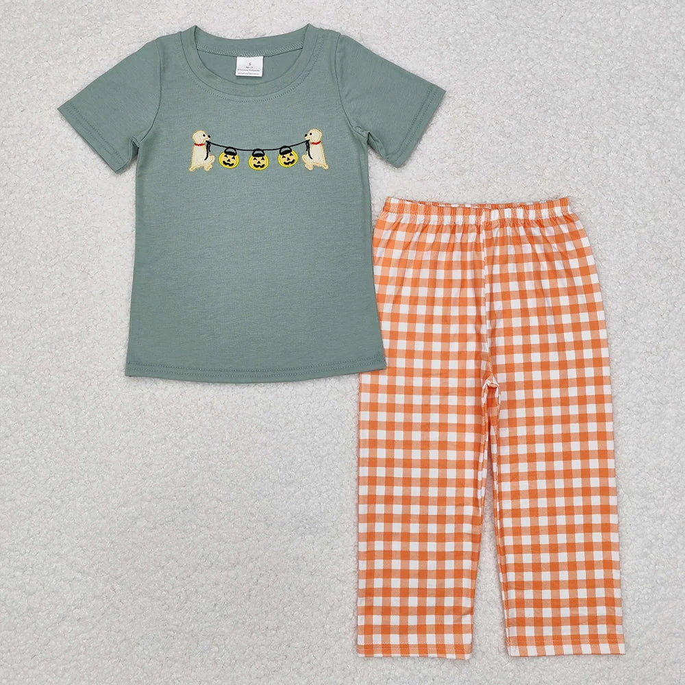 Sibling Baby Boys Dogs Pumpkin Tops Pants Outfits Clothes Sets 6.26