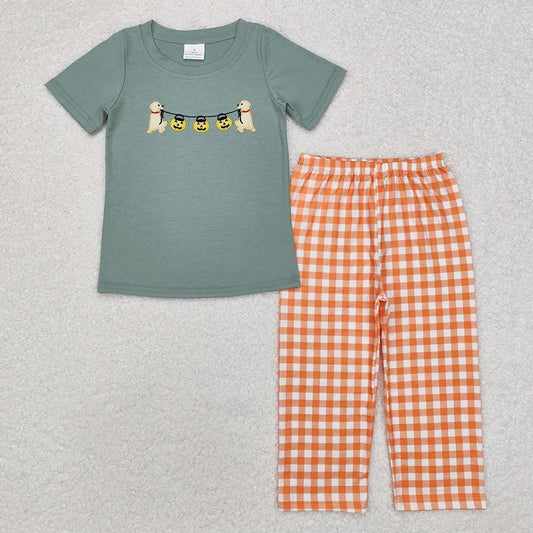 Sibling Baby Boys Dogs Pumpkin Tops Pants Outfits Clothes Sets 6.26