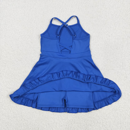 S0551 Baby Girls Royal Blue Knit Knee Length Active Wear Athletic Dress 6.2