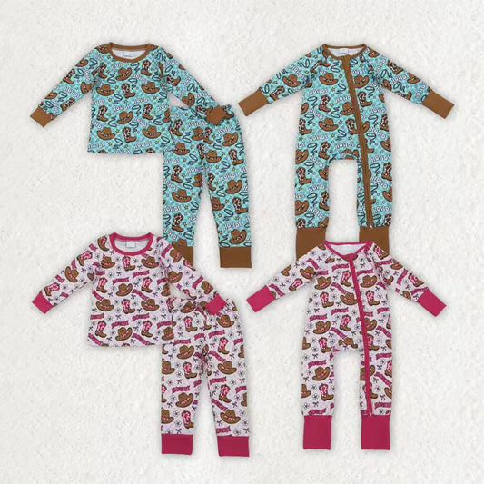 Sibling Baby Boys Girls Hats Bows Western Pants Pajamas Sets Zipper Rompers C11.4