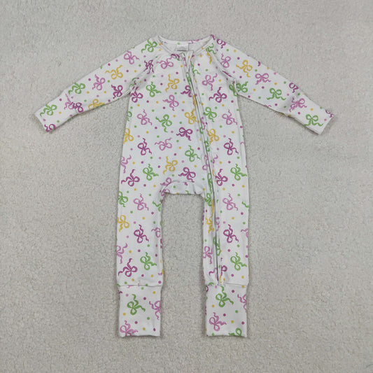 LR2735 Baby Girls Mardigras Bows Polka Dots Zipper Romper C12.2