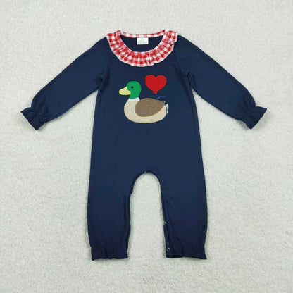 Sibling Baby Boys Girls Embroidery Duck Hearts Red Checked Pant Valentines Clothes Sets Footie Rompers C11.29