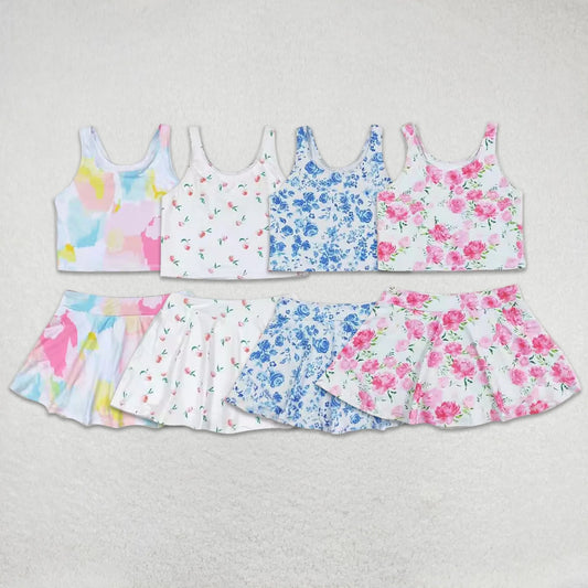 RTS NO MOQ Colorful sleeveless culottes suit Pink floral sleeveless culottes suit Blue flower white sleeveless culottes suit