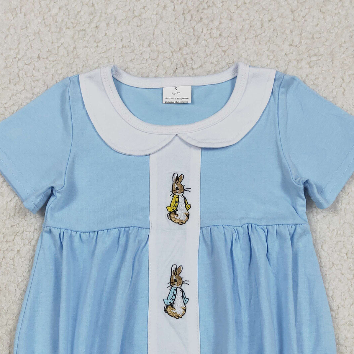 RTS SR3383 Embroidery Rabbits Baby Girls Short Sleeve Easter Collar Rompers