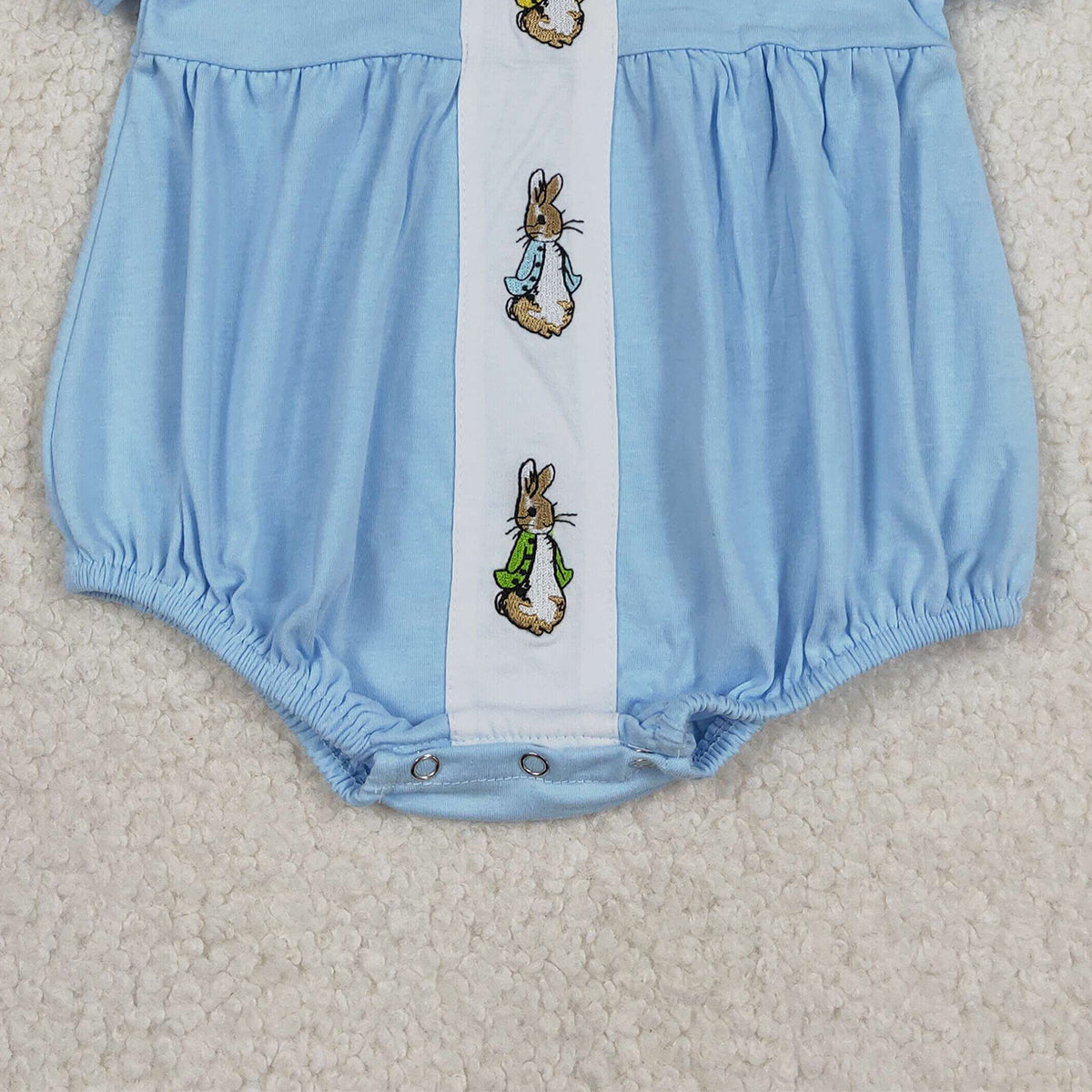 RTS SR3383 Embroidery Rabbits Baby Girls Short Sleeve Easter Collar Rompers