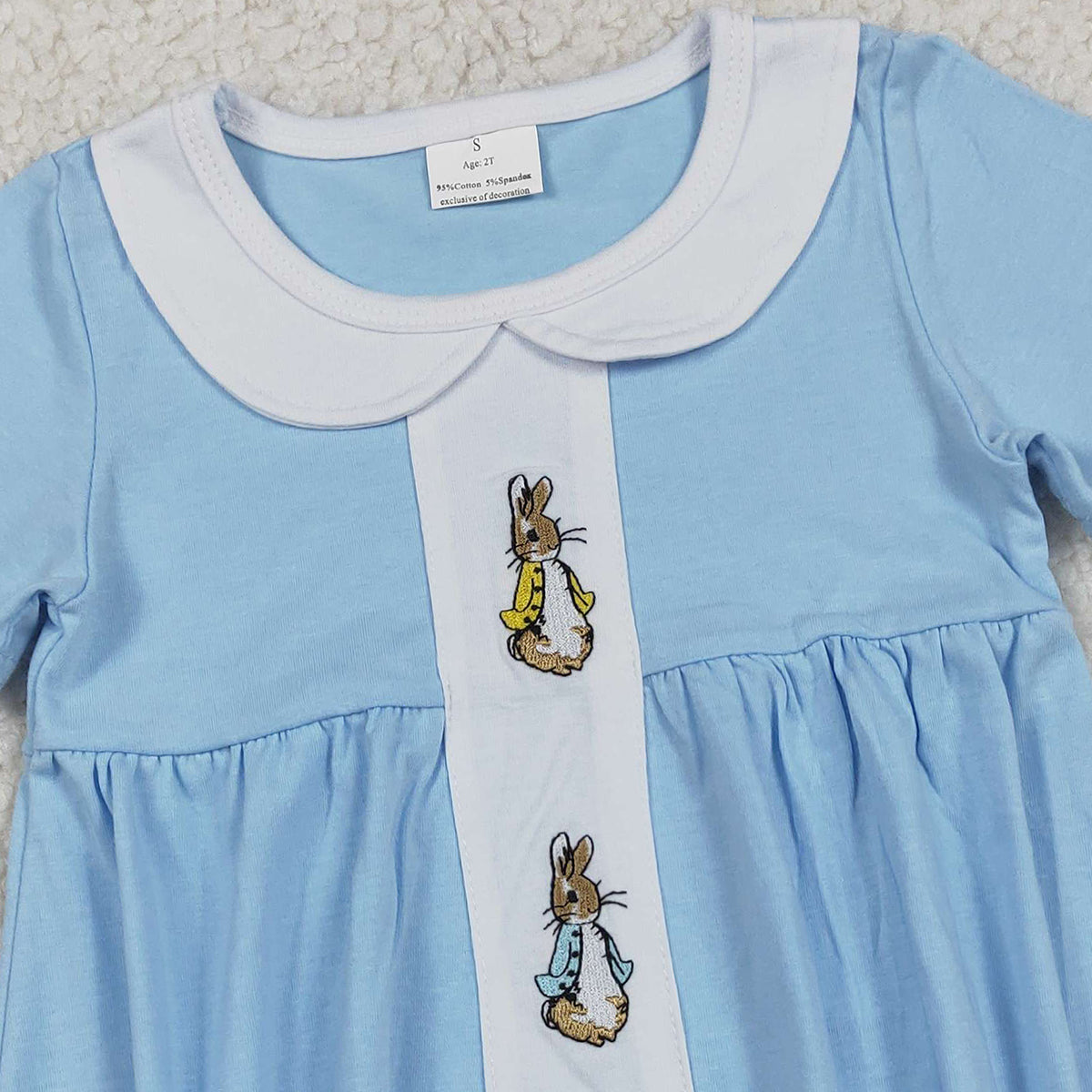 RTS SR3383 Embroidery Rabbits Baby Girls Short Sleeve Easter Collar Rompers