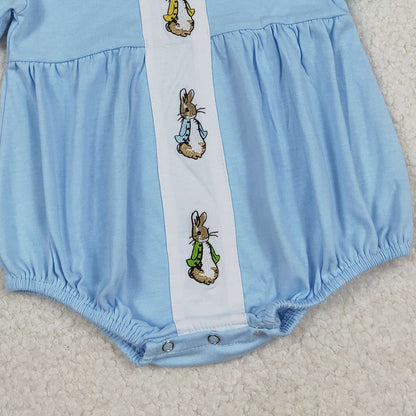 RTS SR3383 Embroidery Rabbits Baby Girls Short Sleeve Easter Collar Rompers