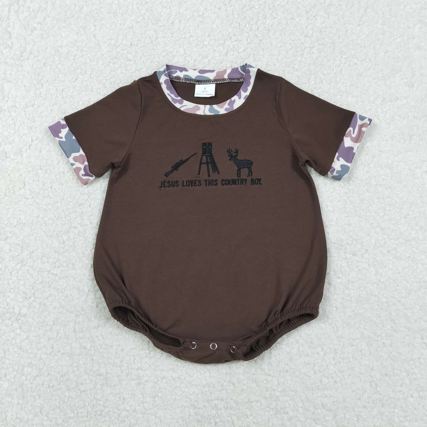SR3280 Embroidery Jesus Love Me Deer Baby Boys Hunting Romper C11.11
